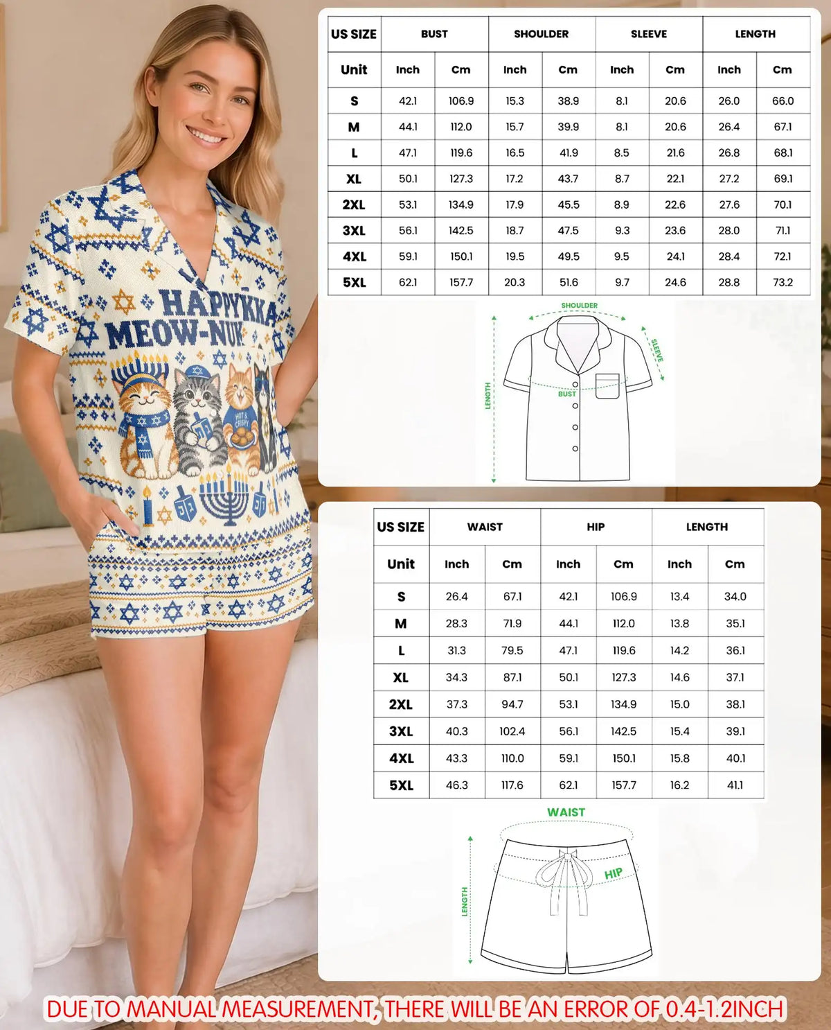 Happy Meow-nukkah Hanukkah Pajama Set for Women – Funny Cats & Menorah Print