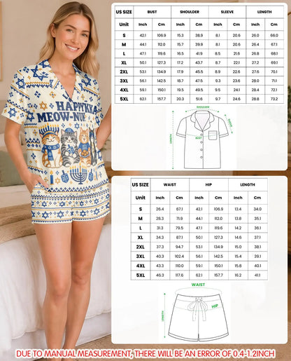 Happy Meow-nukkah Hanukkah Pajama Set for Women – Funny Cats & Menorah Print