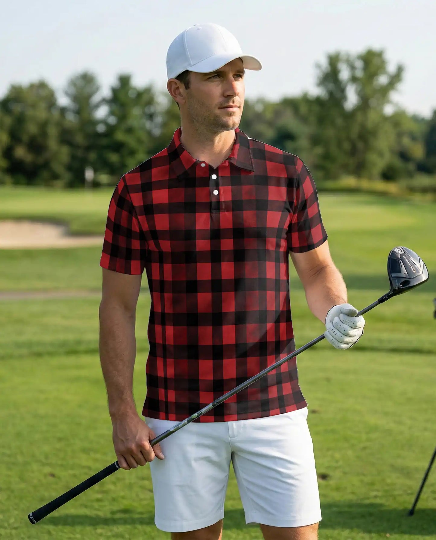 Classic Red Buffalo Plaid 3D Polo Shirt for Men, Rustic Lumberjack Style | Azhawaiian