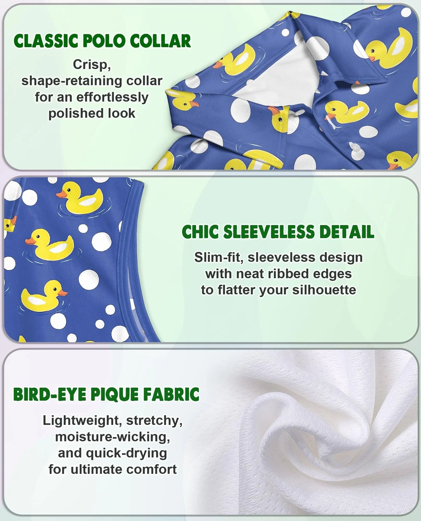 Rubber Duck Polka Dot Sleeveless Polo Shirt for Women, Cute Fun Style | Azhawaiian