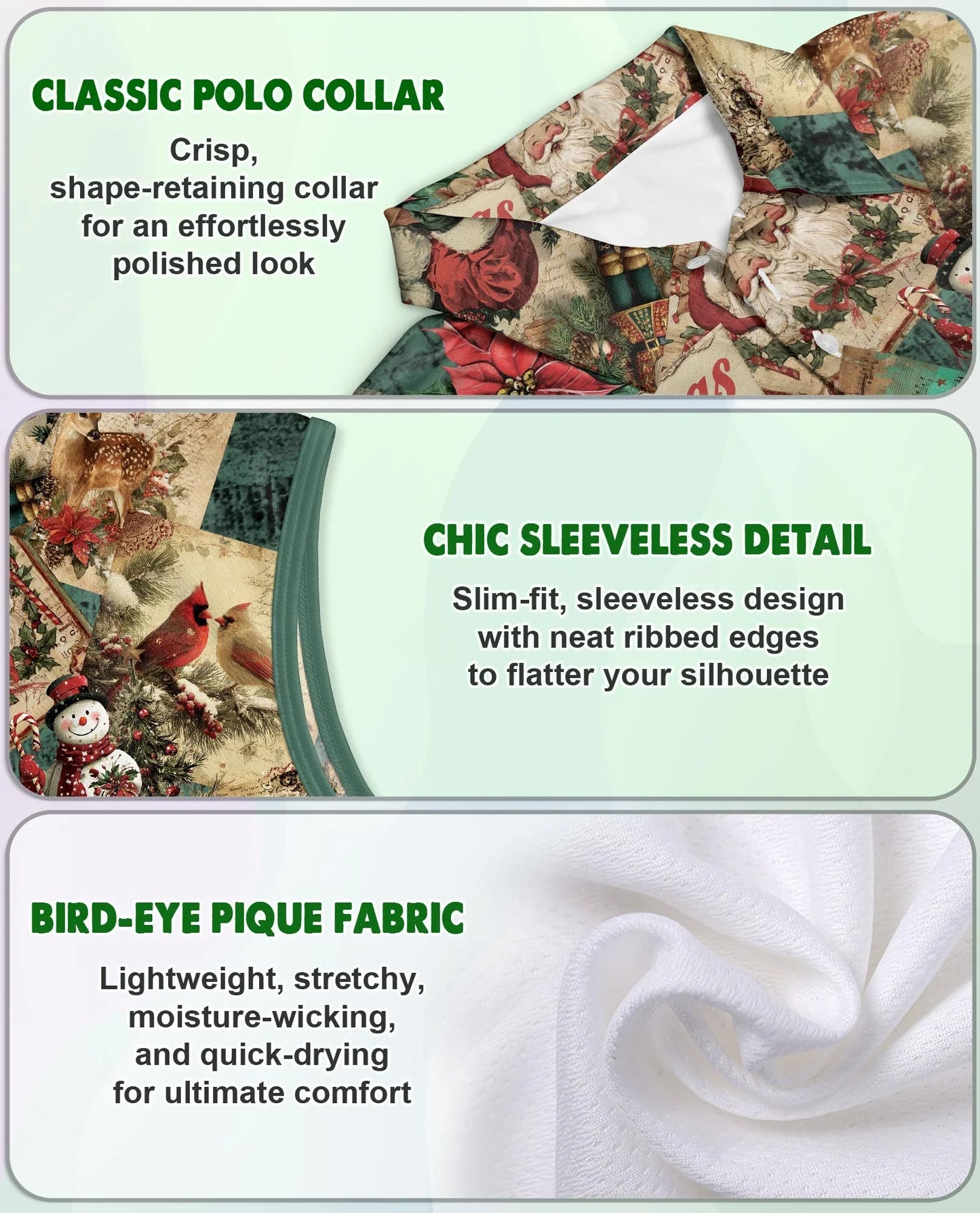 Vintage Christmas Collage Sleeveless Polo Shirt for Women | Azhawaiian