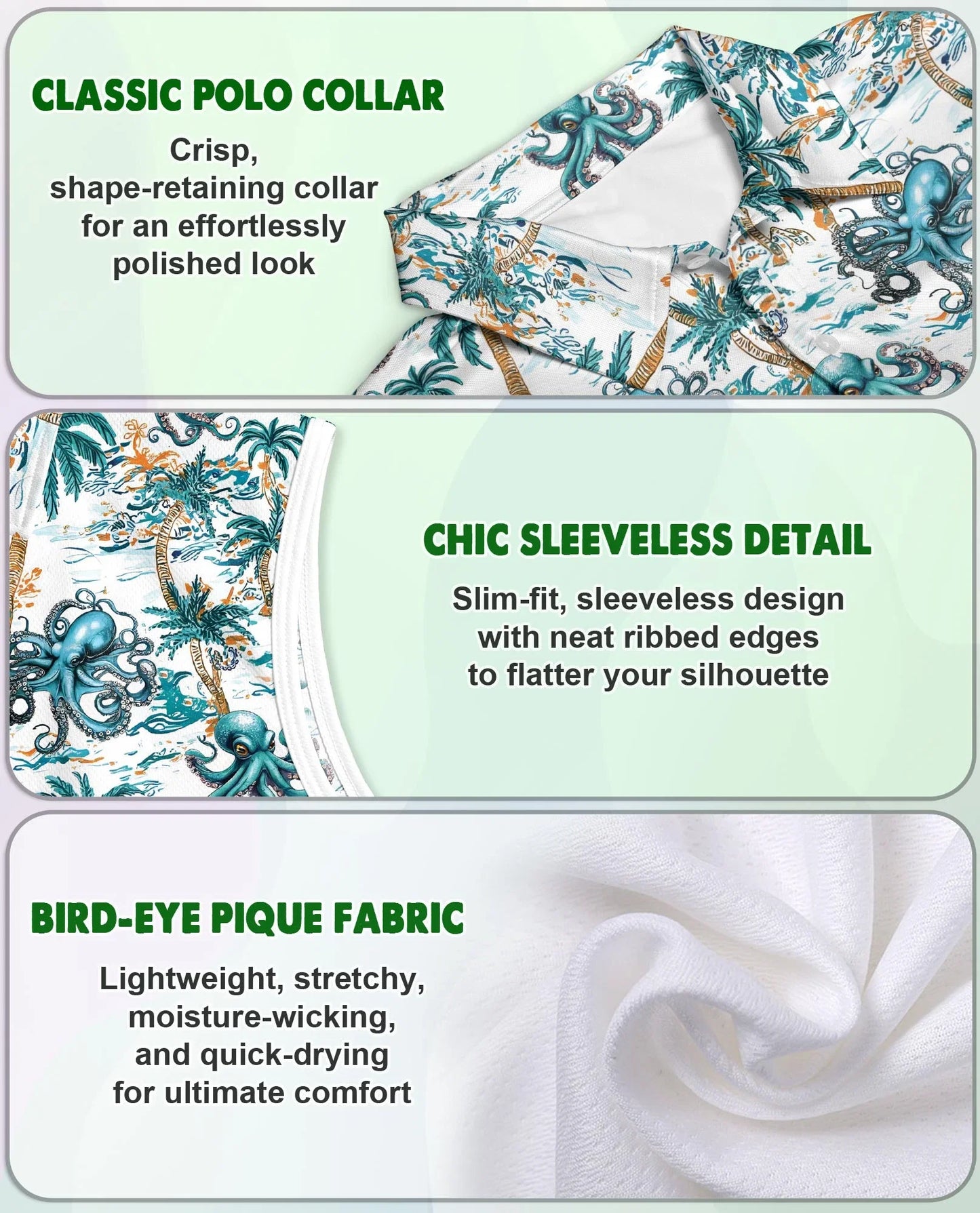 Octopus and Palm Tree Sleeveless Polo Shirt for Women | Azhawaiian