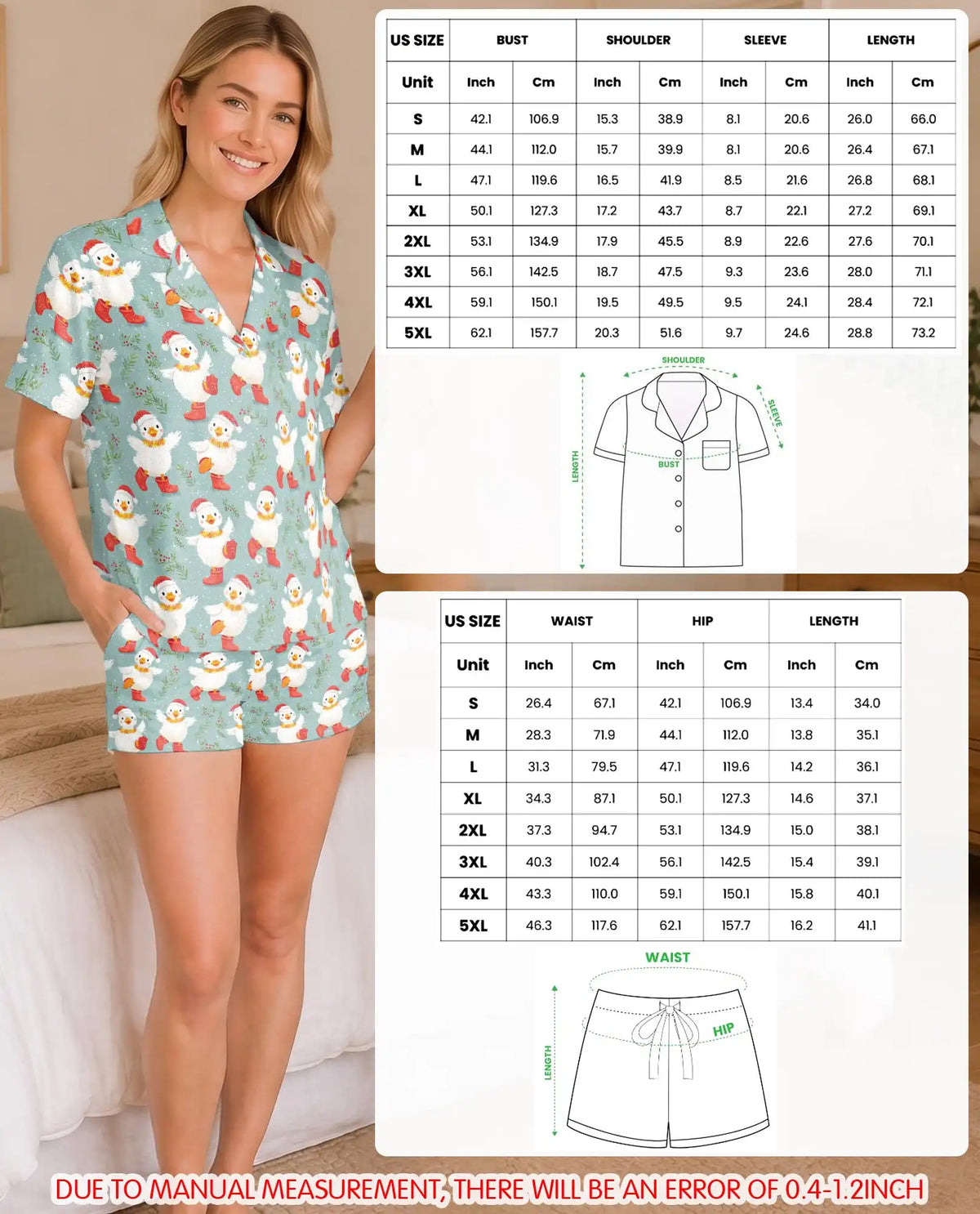 Christmas Duck Pajama Set for Women – Cute Ducklings in Santa Hats & Red Boots