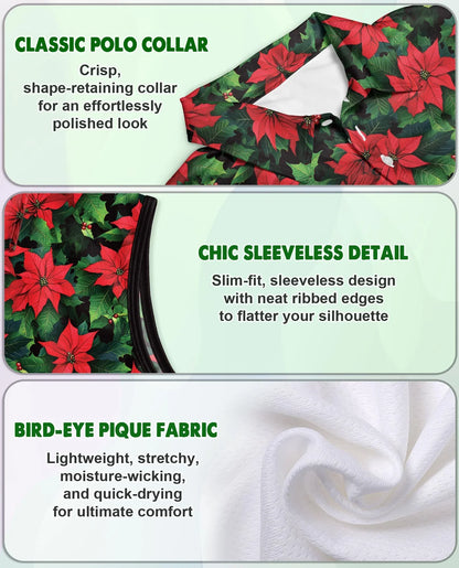 Poinsettia Pattern Sleeveless Polo Shirt for Women | Azhawaiian