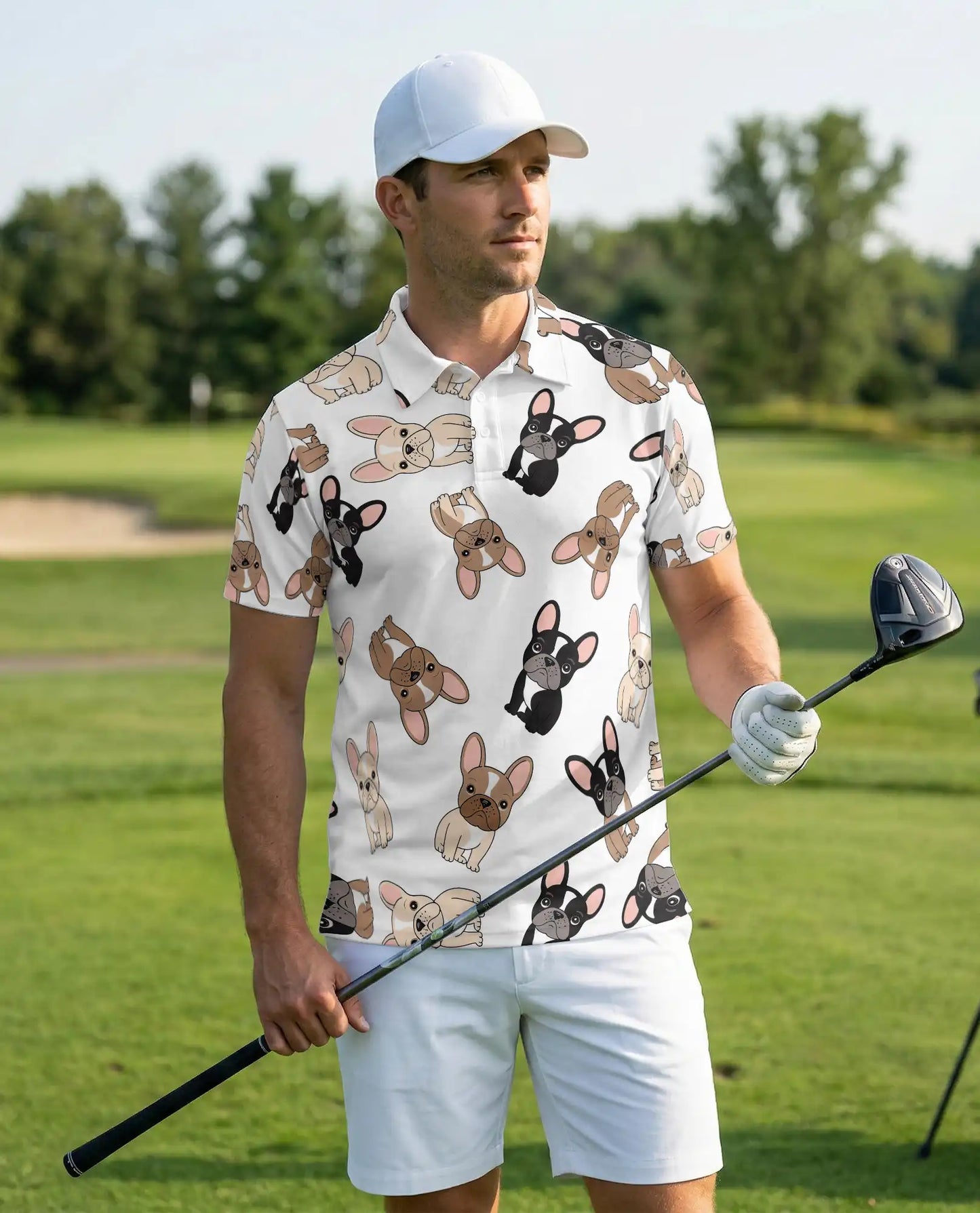 Cute French Bulldog Pattern 3D Polo Shirt for Men, Cartoon Dog Lover Style | Azhawaiian