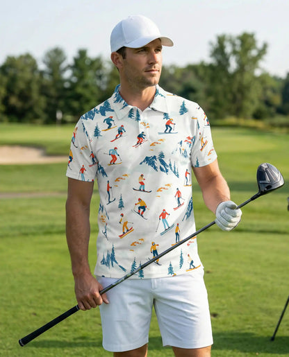 Skiing Polo Shirt for Men-Winter Alpine Mountain Ski Lover Shirt | Azhawaiian
