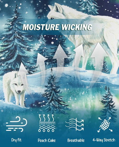Wolf Aurora Polo Shirt, Northern Lights Winter Scene | Azhawaiian