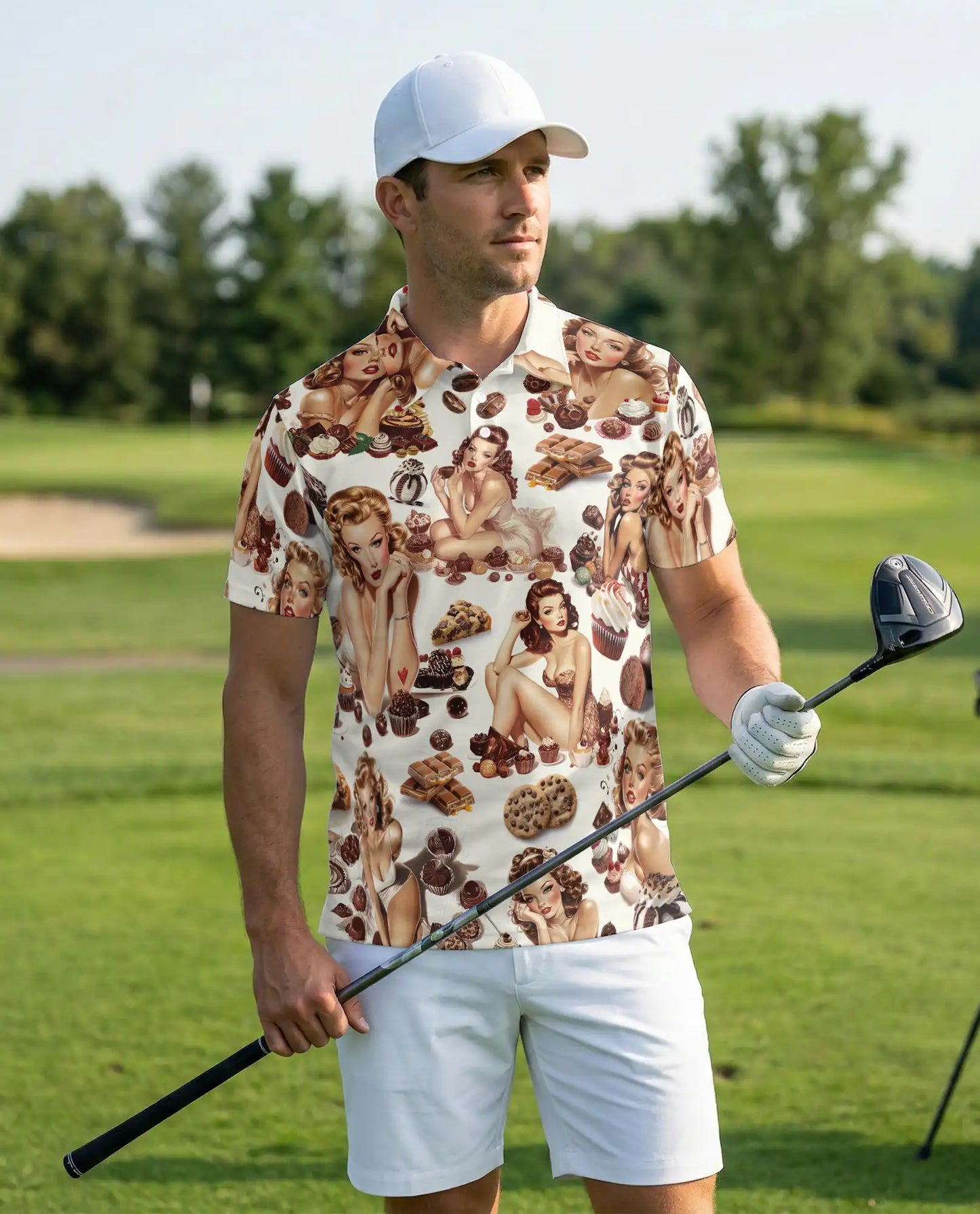 Vintage Pin Up Chocolate Polo Shirt - Retro Sweet Treat Style | Azhawaiian