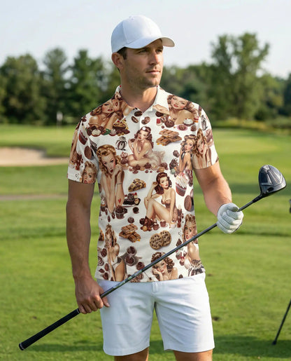Vintage Pin Up Chocolate Polo Shirt - Retro Sweet Treat Style | Azhawaiian