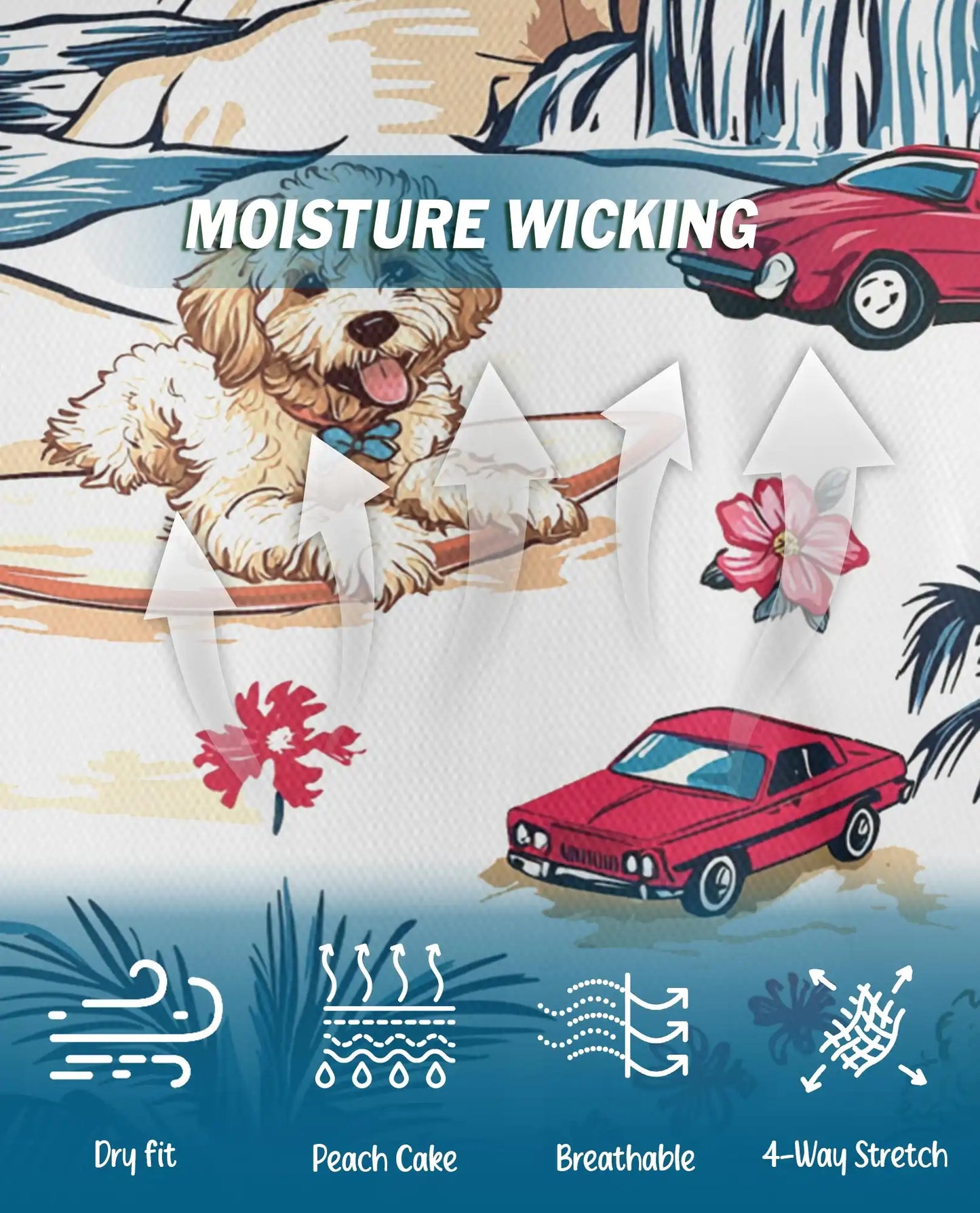 Surfing Dog Beach Polo Shirt - Coastal Tropical Vacation Style | Azhawaiian