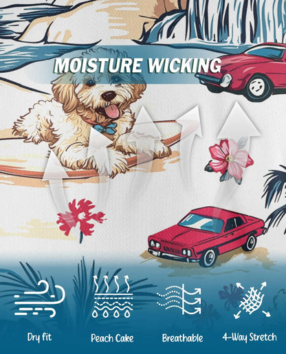 Surfing Dog Beach Polo Shirt - Coastal Tropical Vacation Style | Azhawaiian