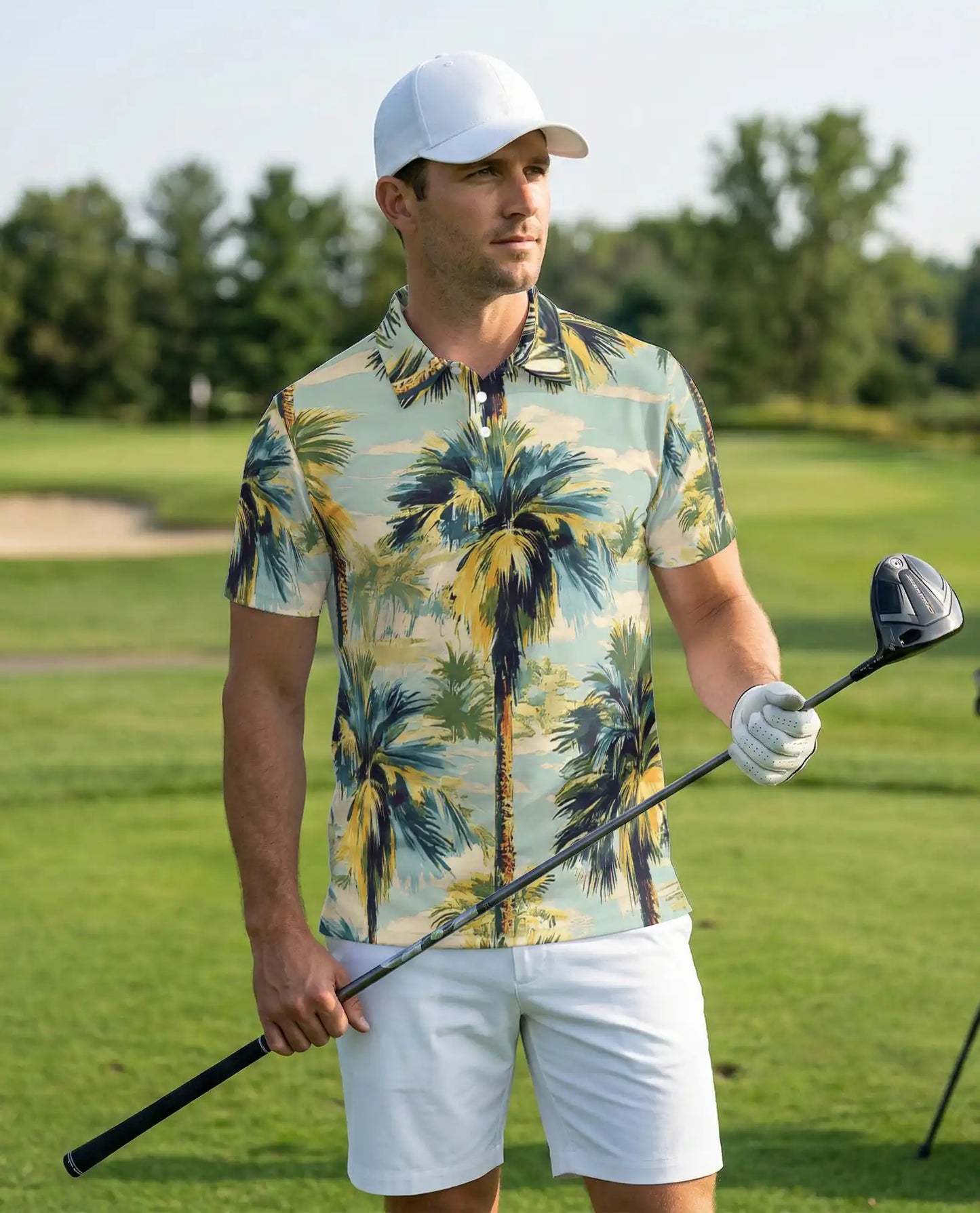 Palm Tree 3D Polo Shirt for Men, Vintage Tropical Beach Style | Azhawaiian