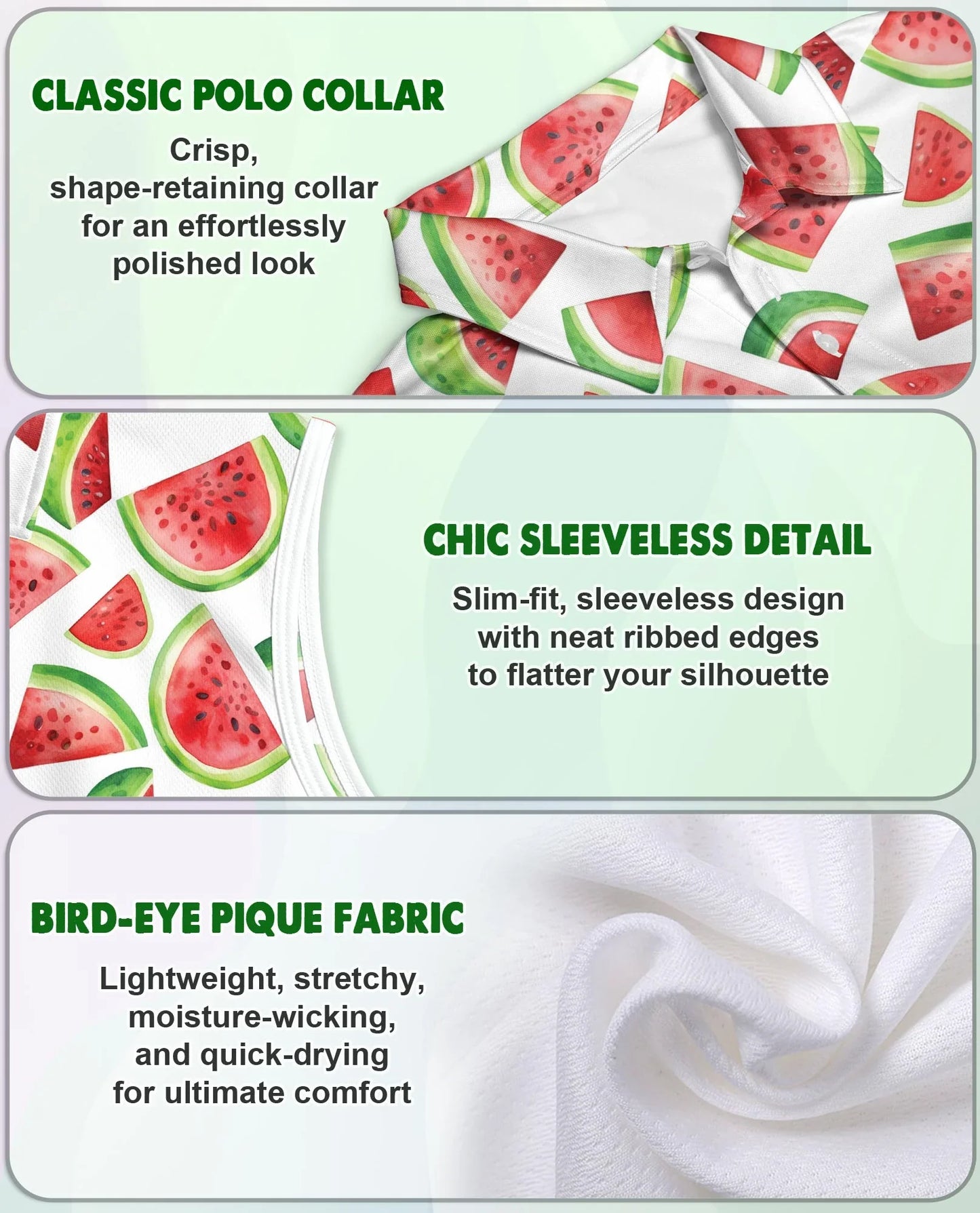 Watermelon Pattern Sleeveless Polo Shirt for Women | Azhawaiian