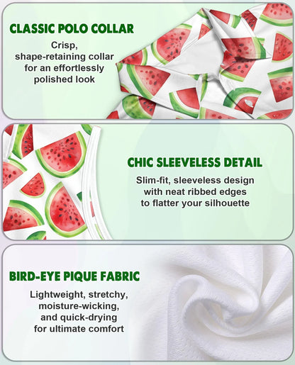Watermelon Pattern Sleeveless Polo Shirt for Women | Azhawaiian