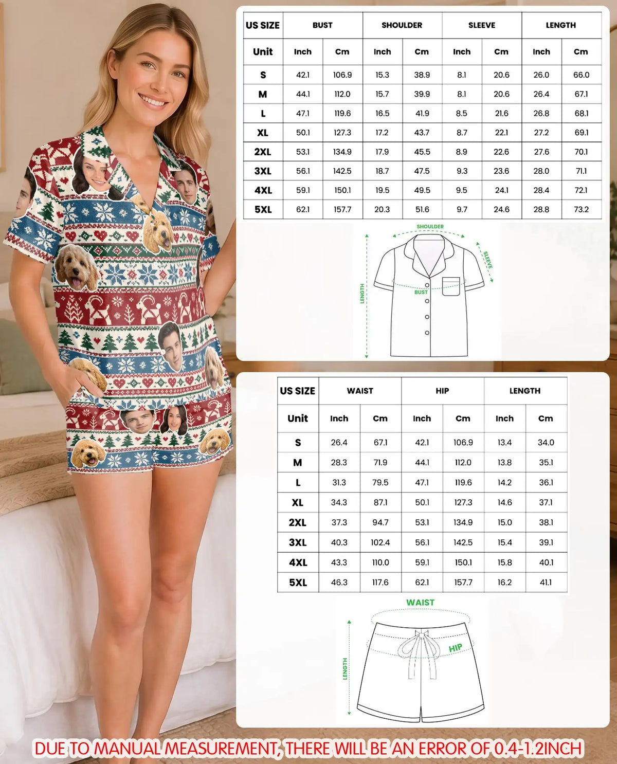 Personalized Christmas Reindeer Pajamas for Women – Custom Face & Pet Photo Fair Isle Print