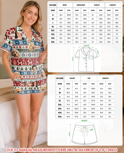 Personalized Christmas Reindeer Pajamas for Women – Custom Face & Pet Photo Fair Isle Print