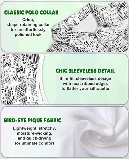 City Buildings Sleeveless Polo Shirt for Women | Azhawaiian