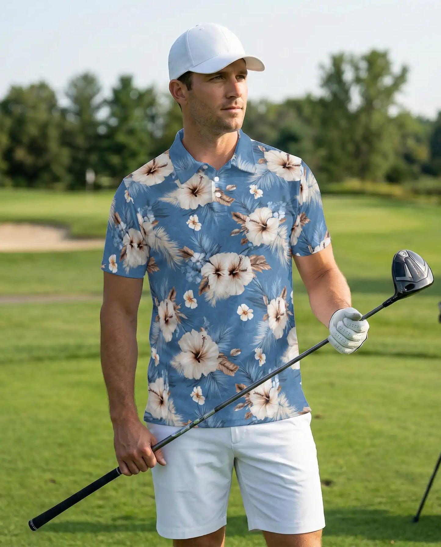 Blue Hibiscus Floral Polo Shirt | Azhawaiian