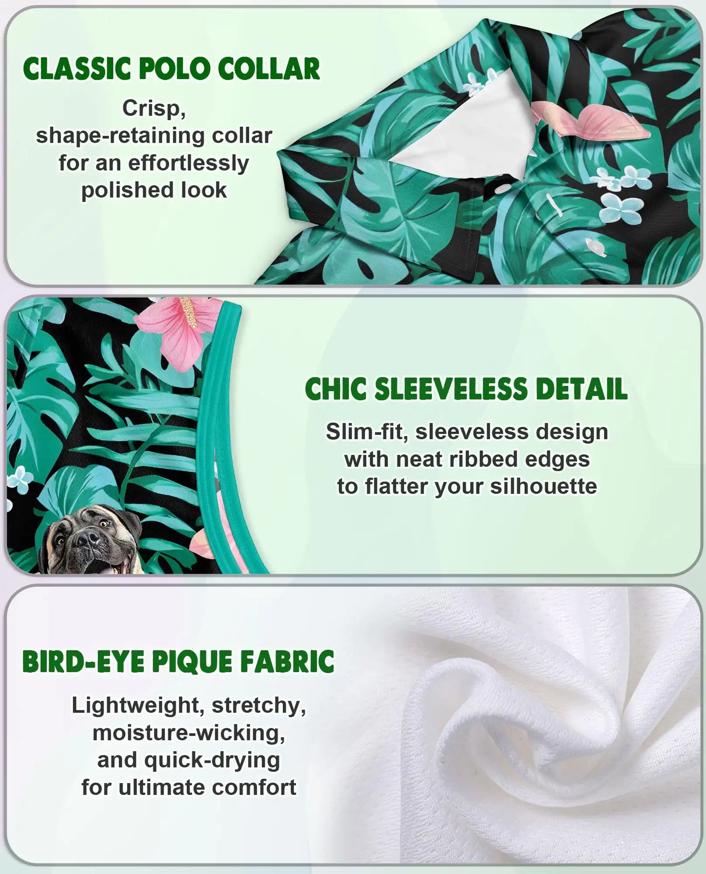 English Mastiff Summer Leaves Sleeveless Polo Shirt for Women | Azhawaiian