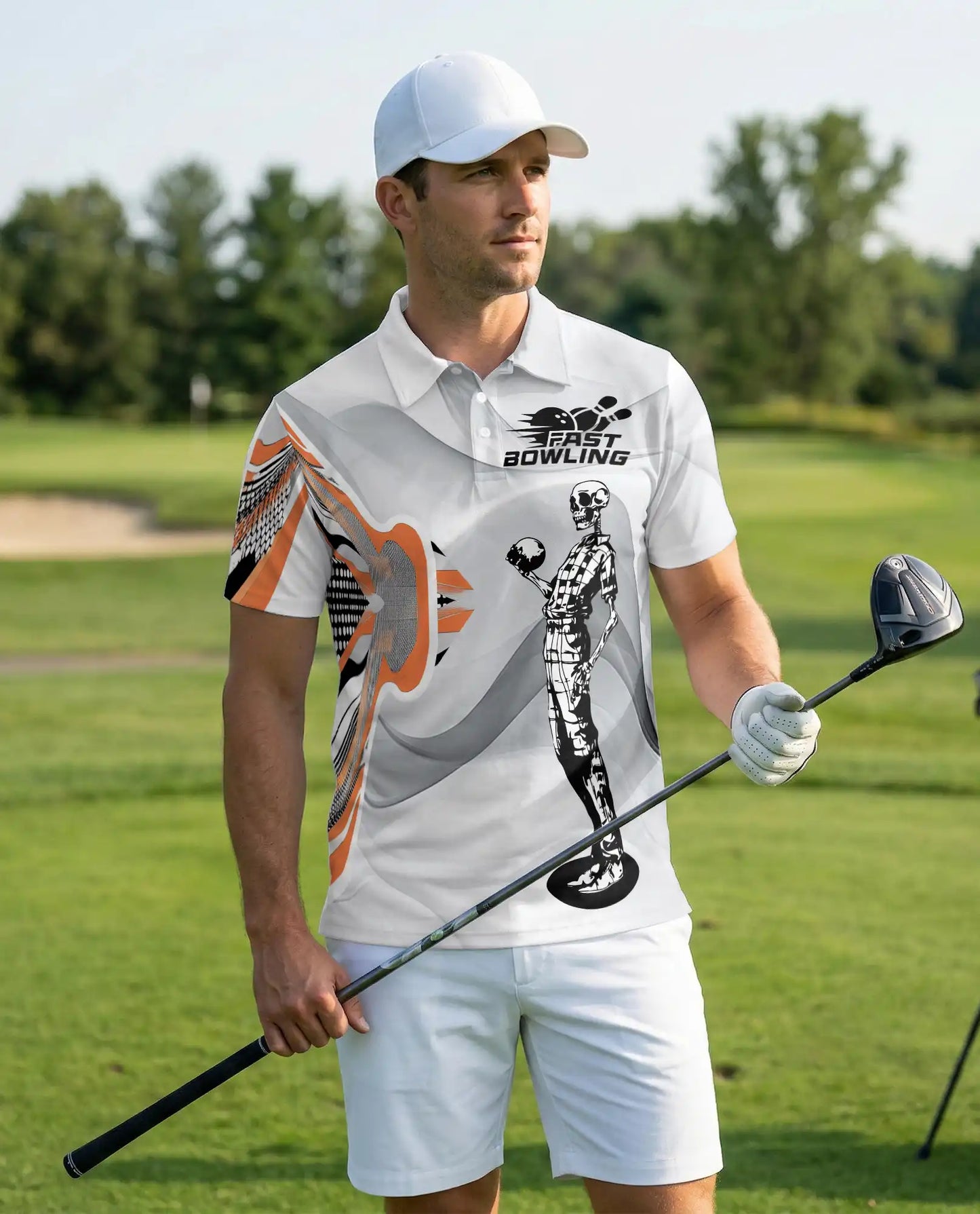 Bowling Polo Shirt, Skeleton Fast Bowling Print | Azhawaiian