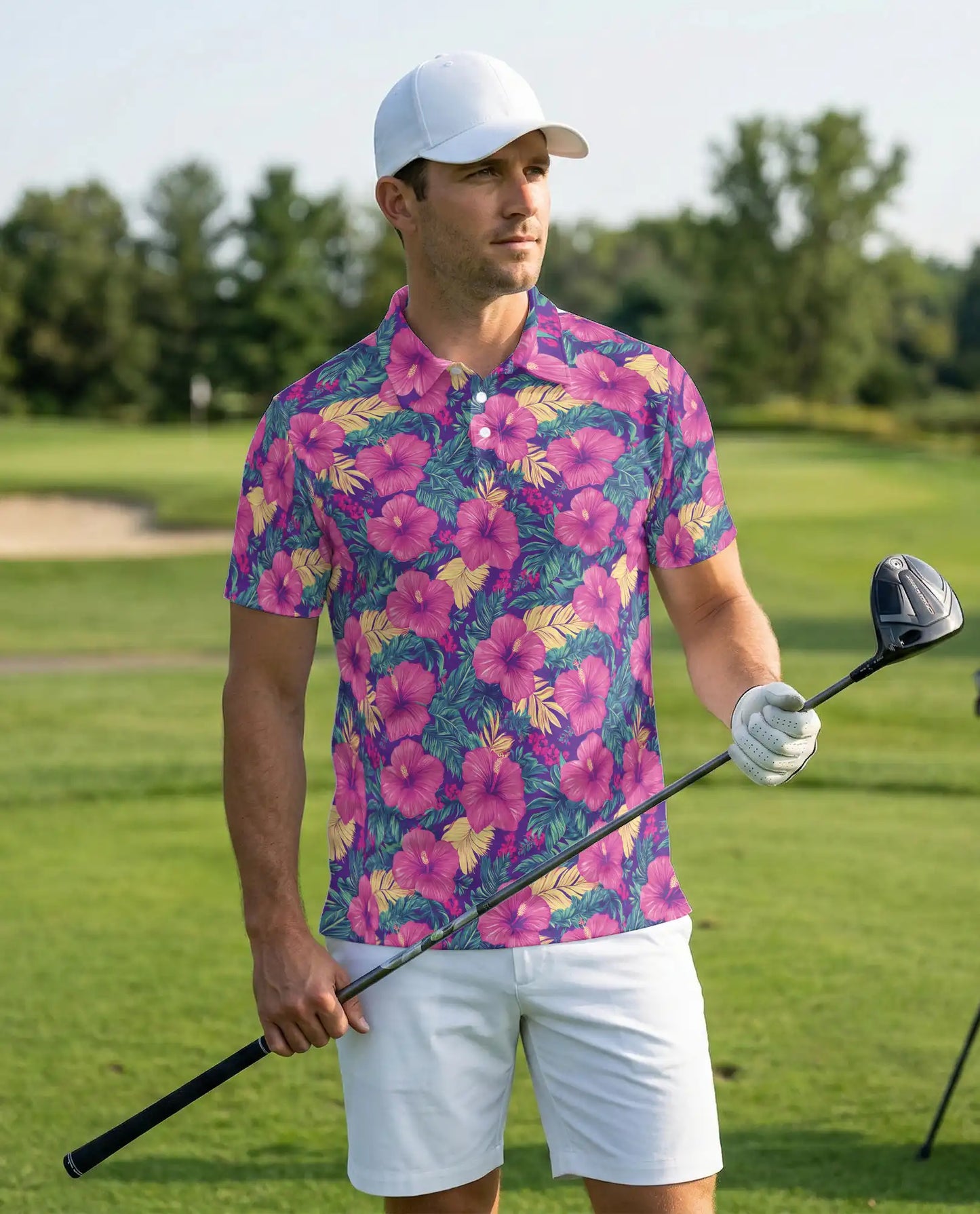 Hibiscus Floral 3D Polo Shirt for Men, Tropical Summer Flower Style | Azhawaiian