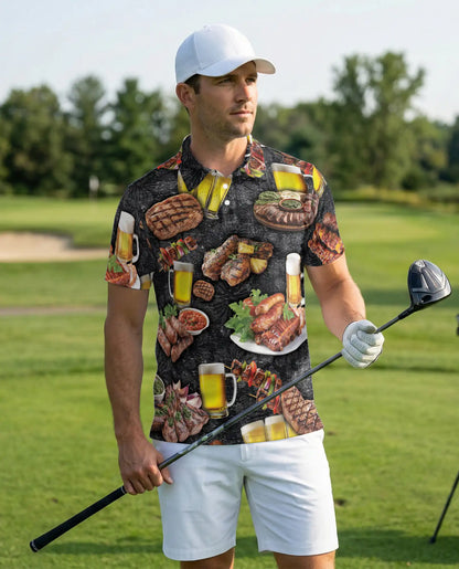 BBQ Beer Polo Shirt for Men, Grill Party Style | Azhawaiian