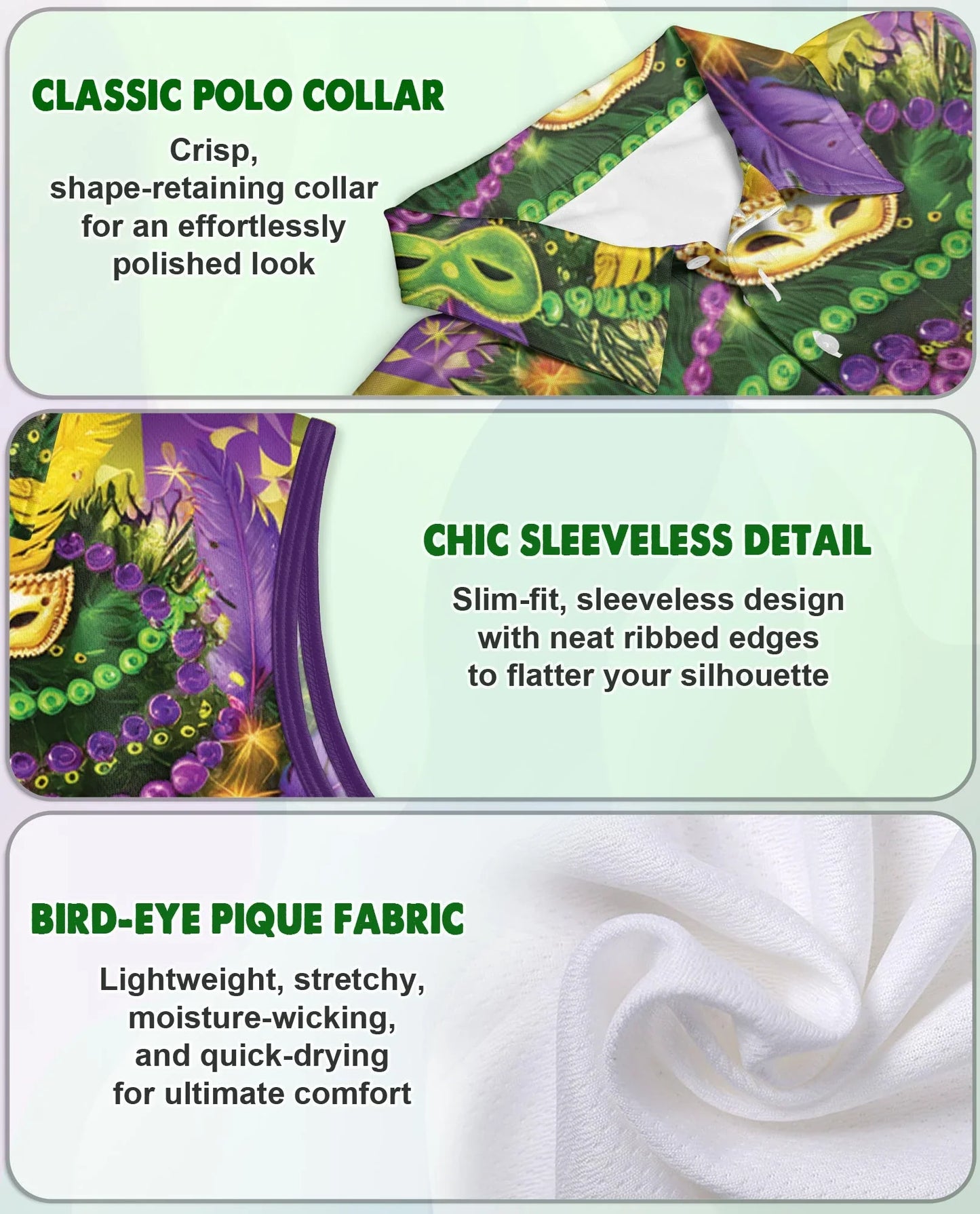 Mardi Gras Tree Sleeveless Polo Shirt for Women | Azhawaiian