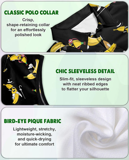 Banana Pattern Sleeveless Polo Shirt for Women | Azhawaiian
