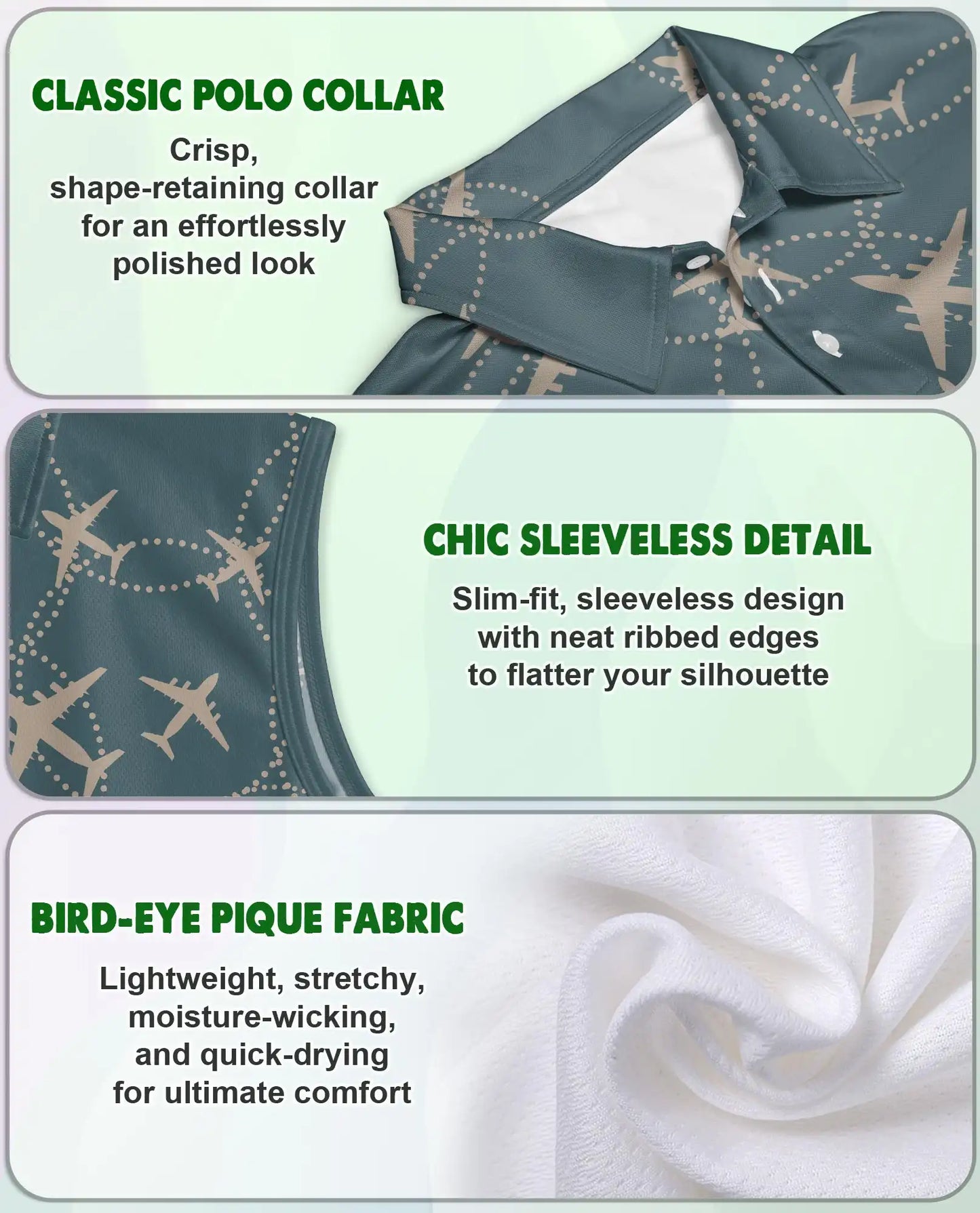 Airplane Sleeveless Polo Shirt for Women, Travel Lover Style | Azhawaiian