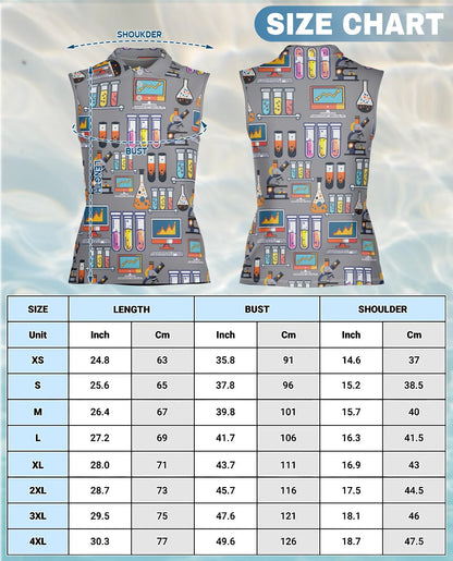 Science Lab Doodle Pattern Sleeveless Polo Shirt for Women | Azhawaiian