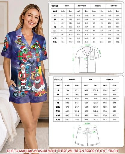 Funny Alien Christmas Pajama Set for Women, Santa Holiday Novelty Sleepwear