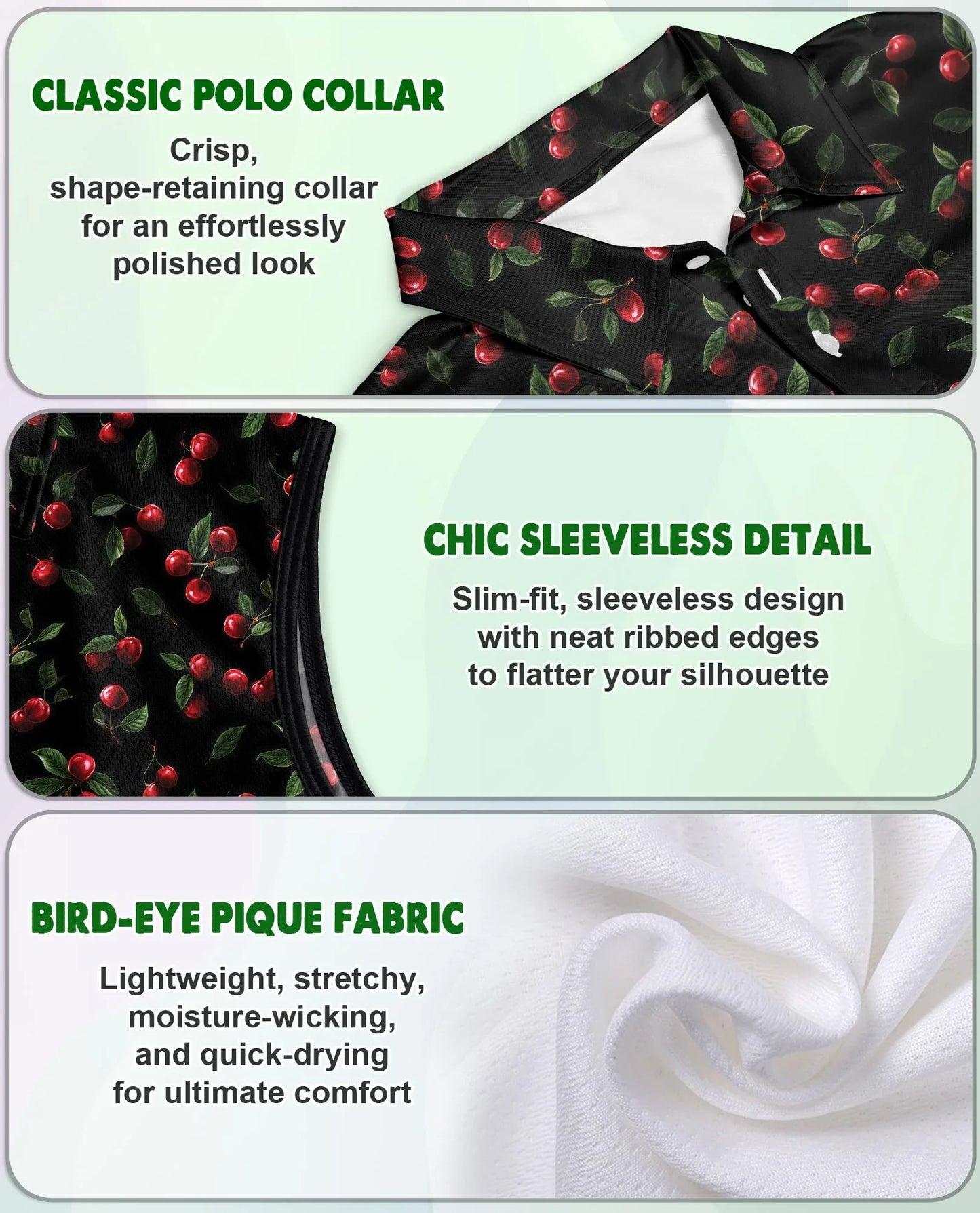 Cranberry Pattern Sleeveless Polo Shirt for Women, Fresh Fruit Summer Style | Azhawaiian