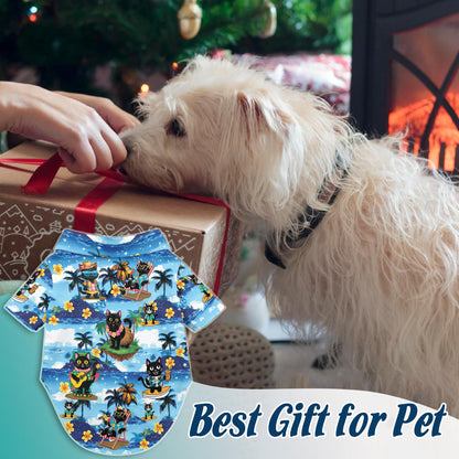Black Cat Beach Matching Dog Owner Hawaiian Shirts, Funny Pet Aloha Shirt for Beach Vacation - Azhawaiian