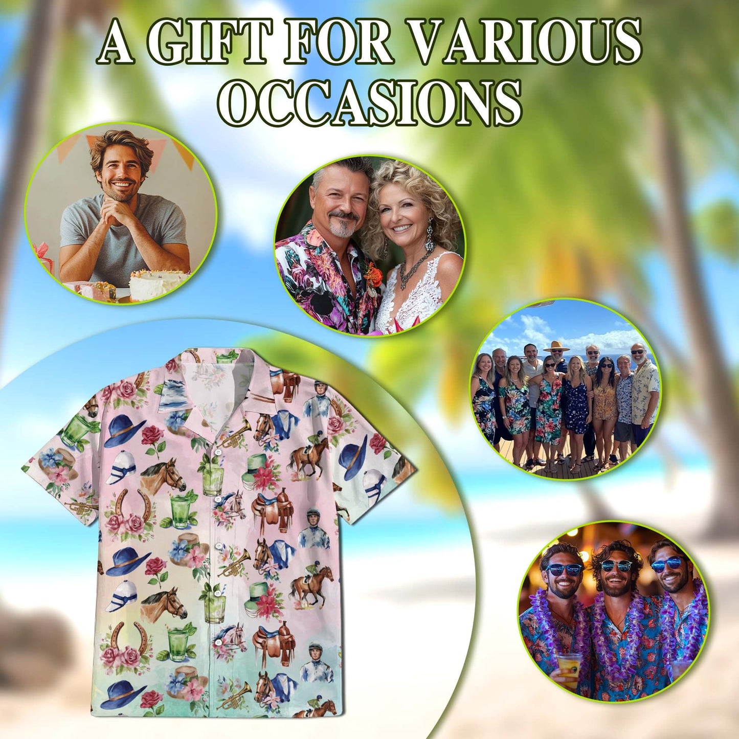 Watercolor Horse Racing Pattern Hawaiian Shirt for Men, Button Down Aloha Shirt - Azhawaiian