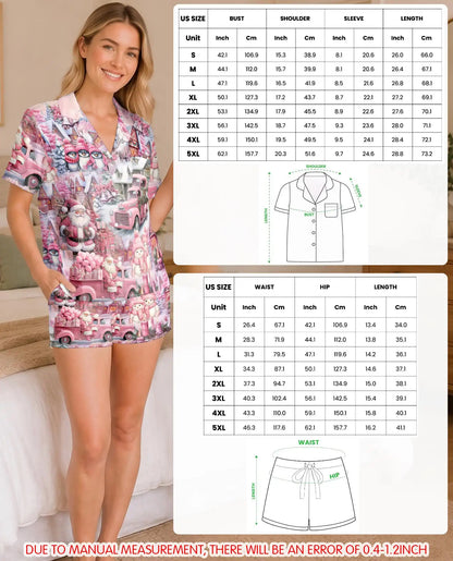 Pink Christmas Truck Pajama Set for Women – Santa & Snowman Print
