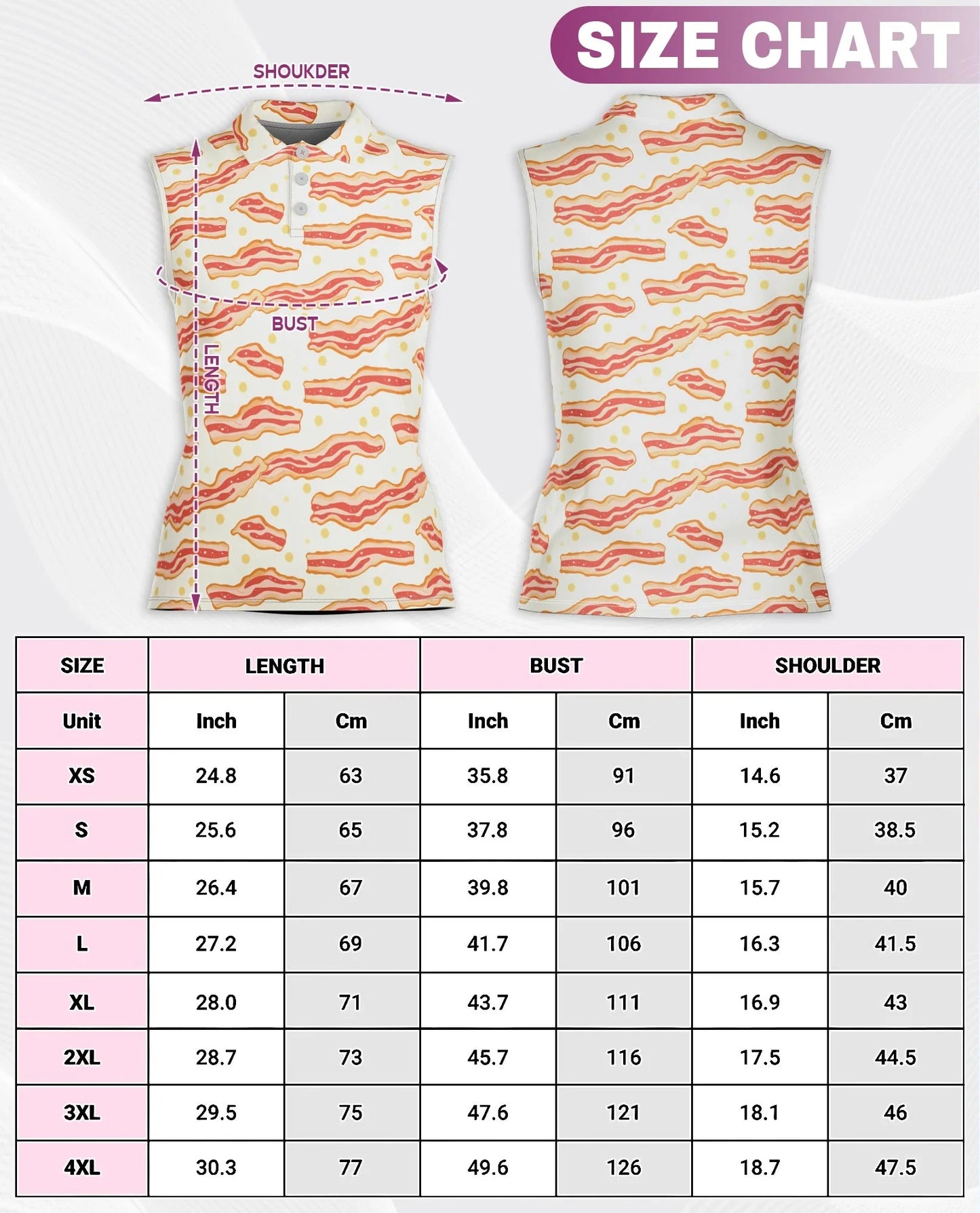 Bacon Eggs Pattern Sleeveless Polo Shirt for Women | Azhawaiian