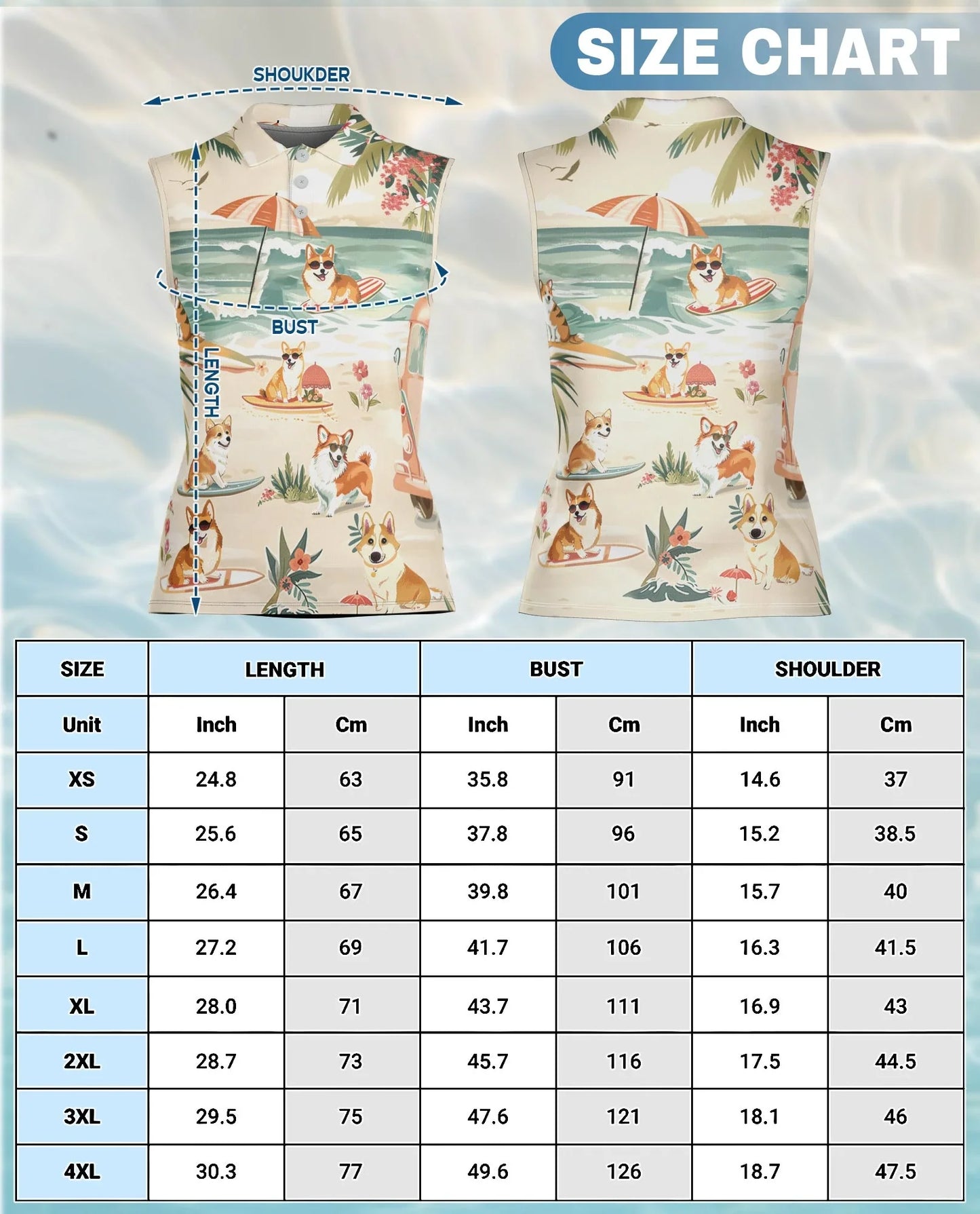 Corgi Summer Beach Sleeveless Polo Shirt for Women | Azhawaiian