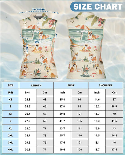 Corgi Summer Beach Sleeveless Polo Shirt for Women | Azhawaiian