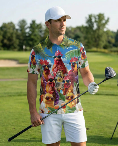 Funny Chicken Hawaiian 3D Polo Shirt | Azhawaiian