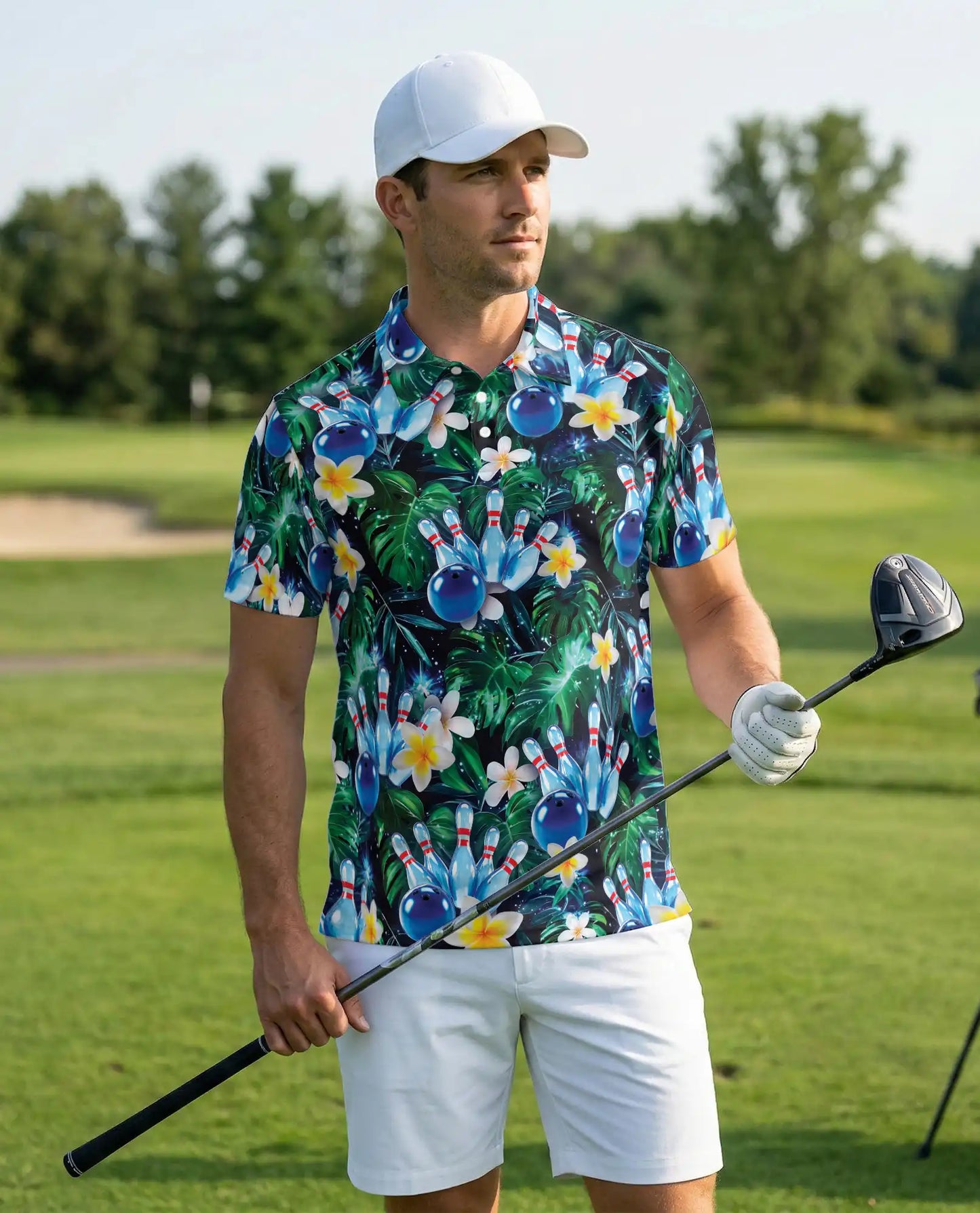 Tropical Bowling 3D Polo Shirt for Men, Floral Palm Tree Sports Style | Azhawaiian