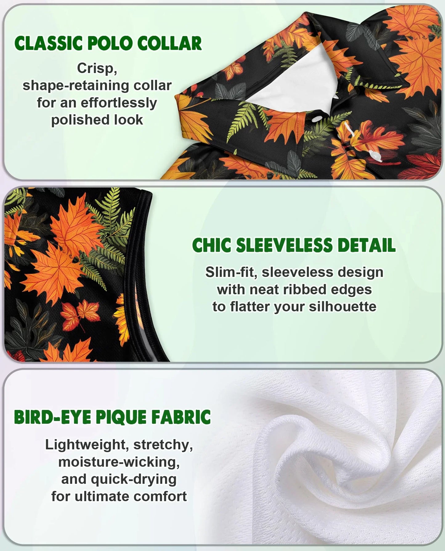Autumn Maple Leaf Pattern Sleeveless Polo Shirt for Women | Azhawaiian