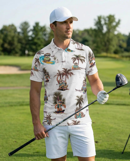 Sloth Tropical Polo Shirt, Beach Vacation Print | Azhawaiian