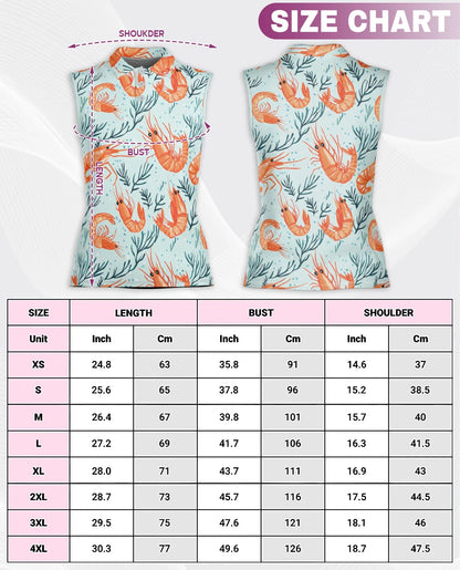 Shrimp Print Sleeveless Polo Shirt for Women | Azhawaiian