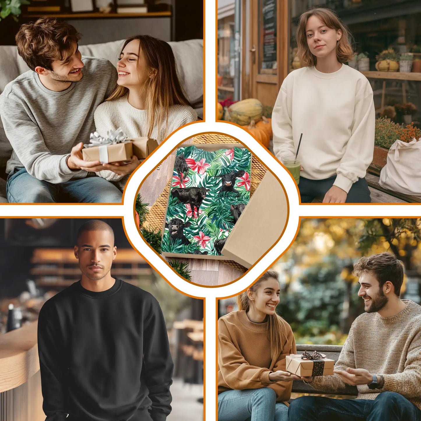 Black Angus Cow Tropical Floral Sweatshirt – Tropical 3D All Over Print Design