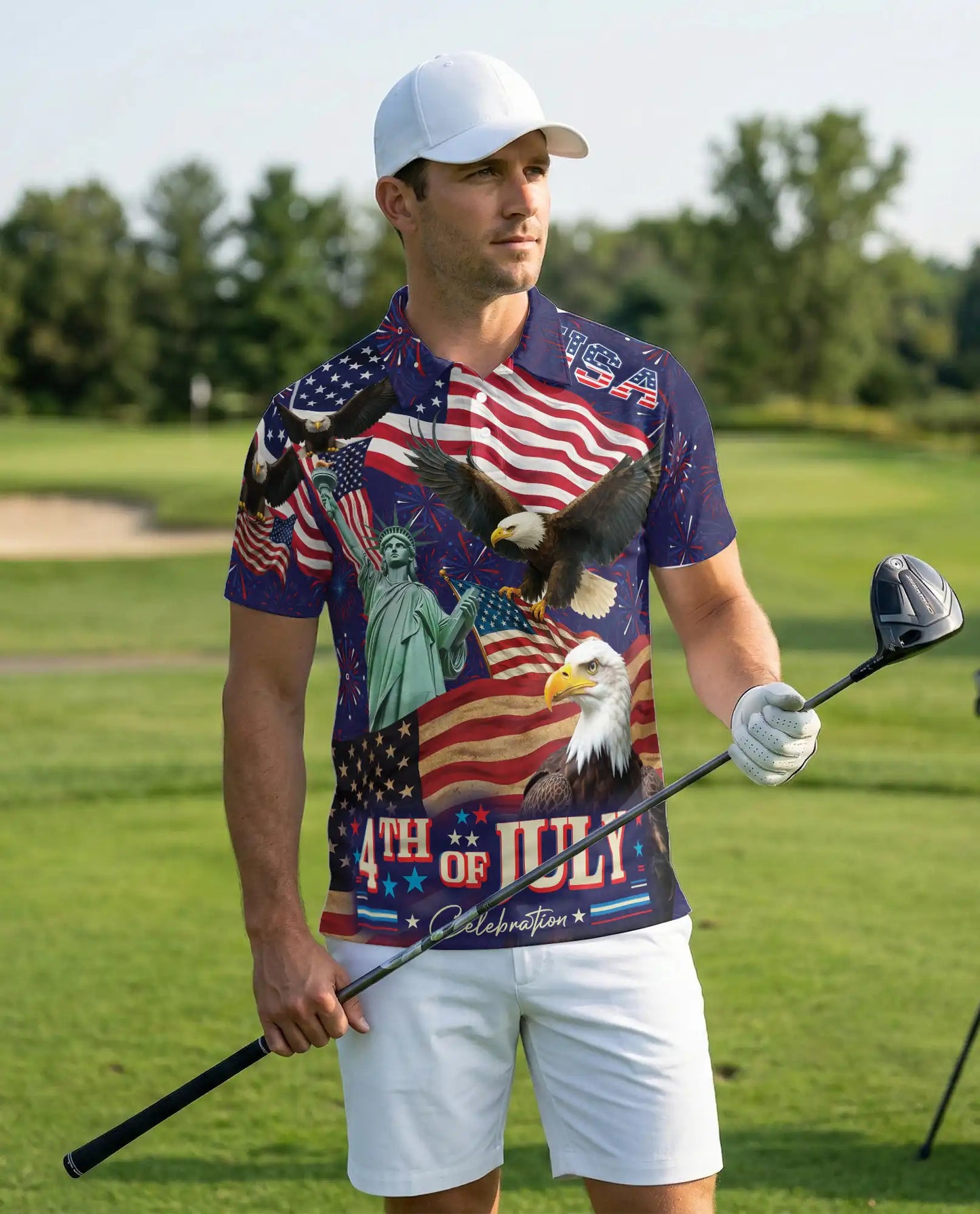 4th of July Polo Shirt, Patriotic Eagle USA Print | Azhawaiian
