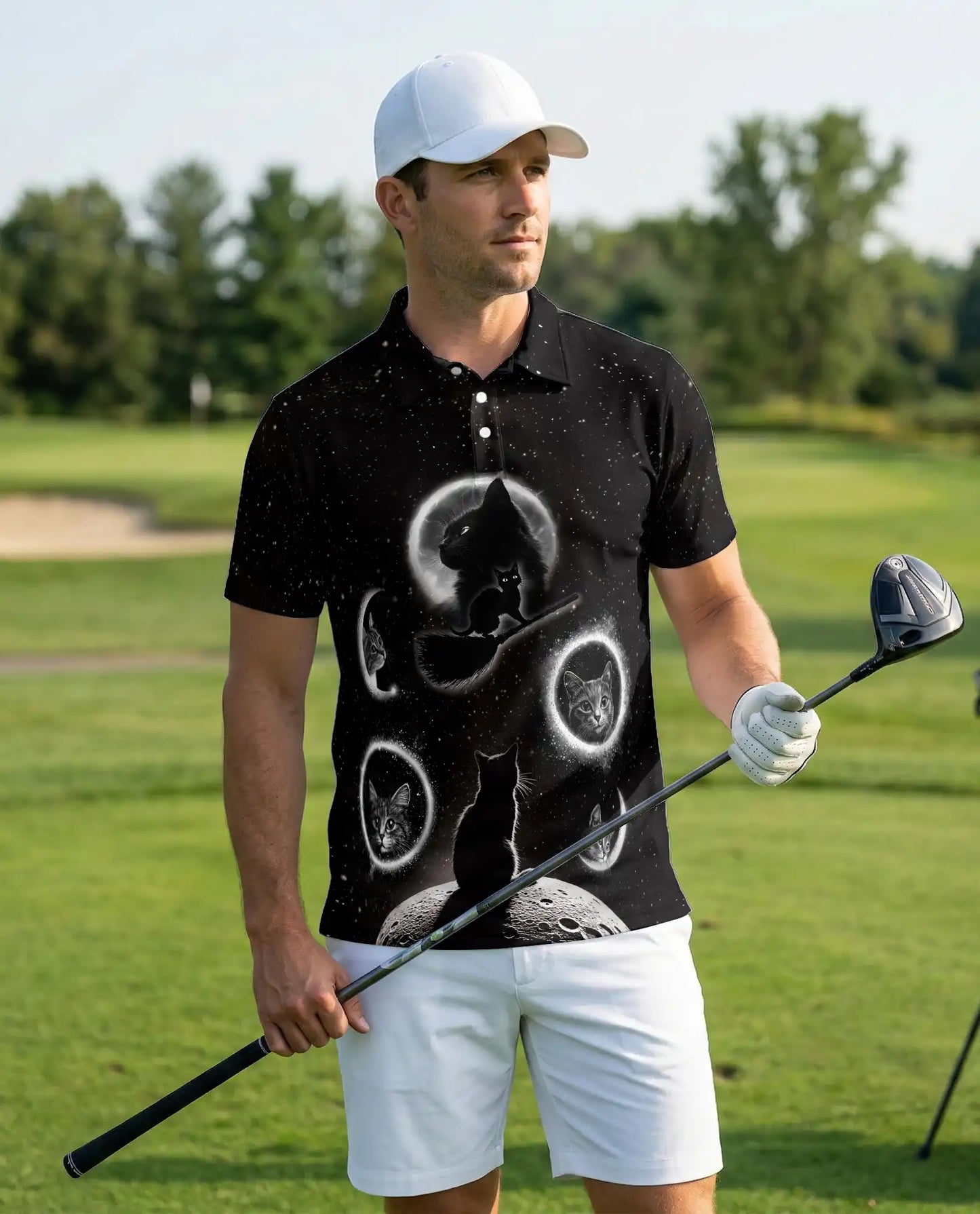 Black Cat Galaxy Polo Shirt | Azhawaiian