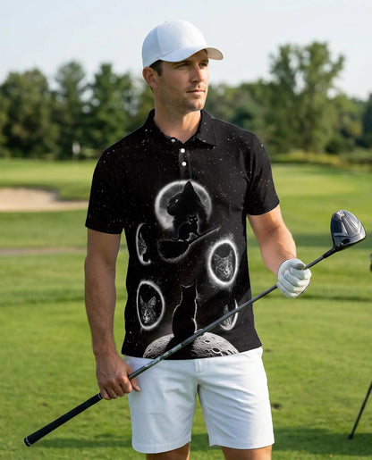 Black Cat Galaxy Polo Shirt | Azhawaiian