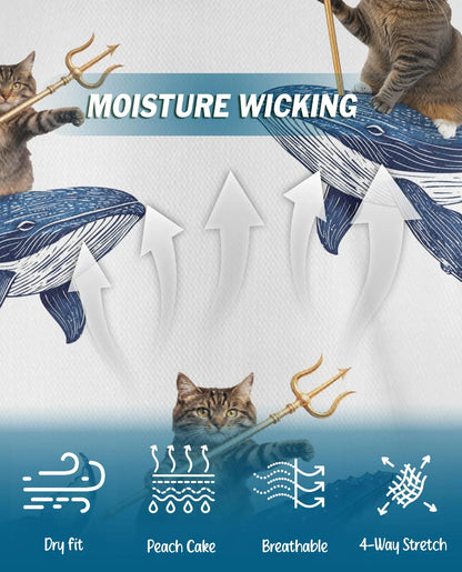 Cat Riding Whale Polo Shirt for Men, Funny Ocean Animal Style | Azhawaiian