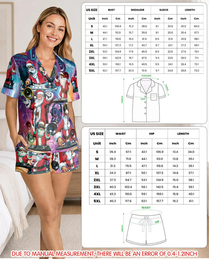 DJ Santa Christmas Pajama Set for Women – Colorful Music Party Print