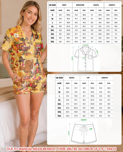 Funny Turkey Thanksgiving Pajama Set for Women, Fall Harvest Holiday Sleepwear